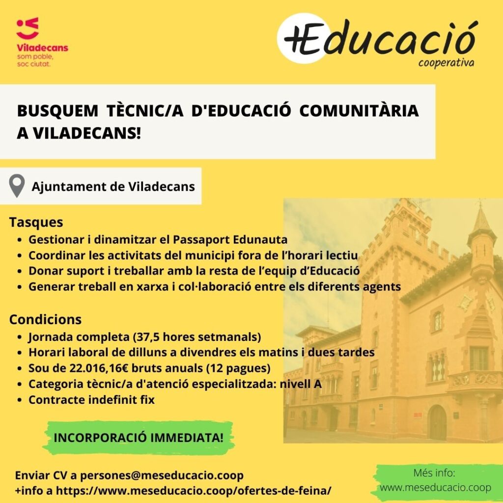 Busquem tècnic/a d’educació comunitària a Viladecans!