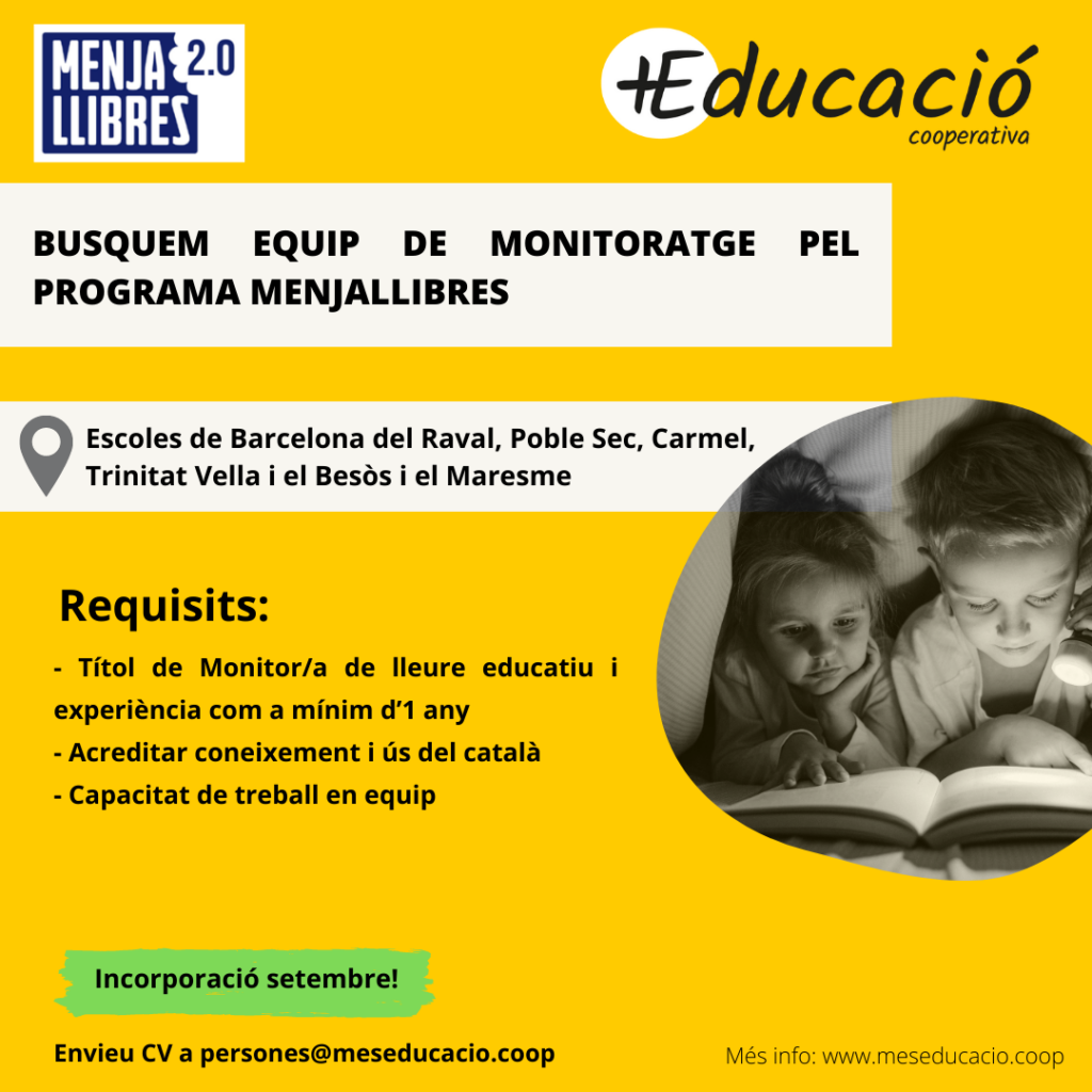 Busquem equip de monitoratge pel Menjallibres!