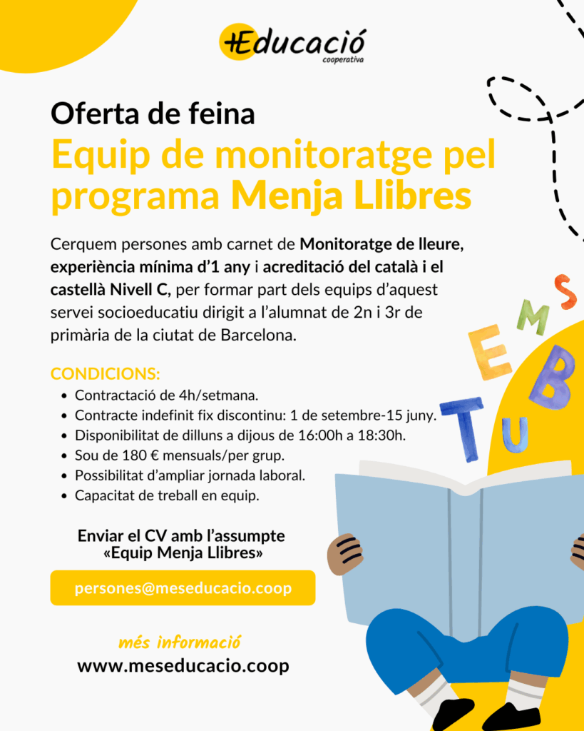 Busquem equip de monitoratge pel Menjallibres!